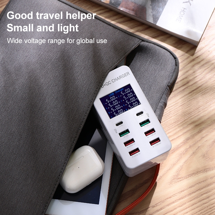 A8T 60W 8 Ports USB + QC3.0 + PD Type-C Smart Charging Station with Digital Display AC100-240V, US Plug A8T 60W 8 Ports USB + QC3.0 + PD Type-C Smart Charging Station with Digital Display AC100-240V, US Plug