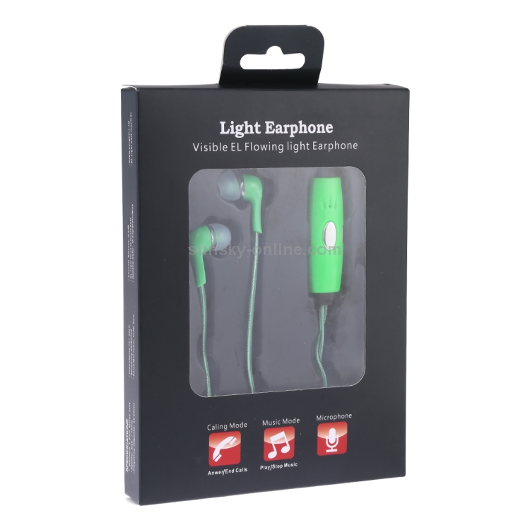 1m 3.5mm Plug Universal Stereo Visible EL Flowing Light Earphones with Mic (Green) 1m 3.5mm Plug Universal Stereo Visible EL Flowing Light Earphones with Mic (Green)