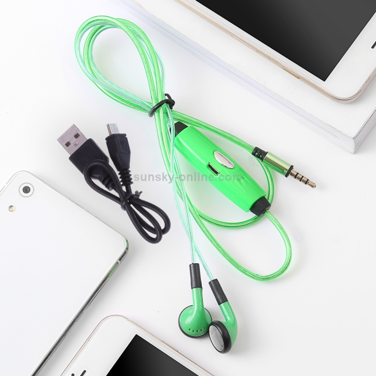 1m 3.5mm Plug Universal Stereo Visible EL Flowing Light Earphones with Mic (Green) 1m 3.5mm Plug Universal Stereo Visible EL Flowing Light Earphones with Mic (Green)