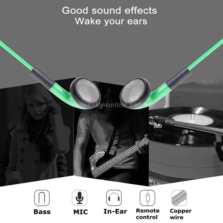 1m 3.5mm Plug Universal Stereo Visible EL Flowing Light Earphones with Mic (Green) 1m 3.5mm Plug Universal Stereo Visible EL Flowing Light Earphones with Mic (Green)