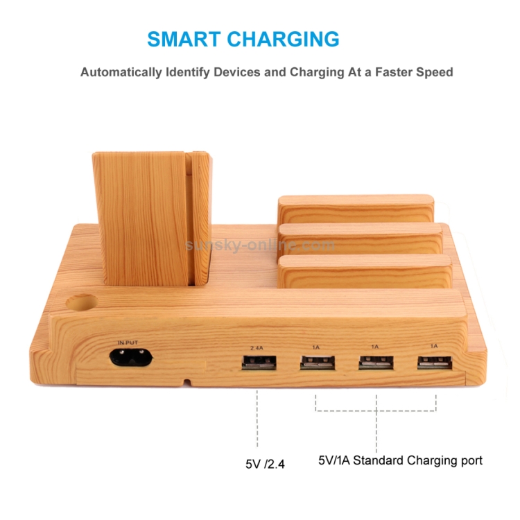 Bamboo 5V 1A/2.4A Multiple USB Ports Charging Station Dock Organizer with Indicator Bamboo 5V 1A/2.4A Multiple USB Ports Charging Station Dock Organizer with Indicator