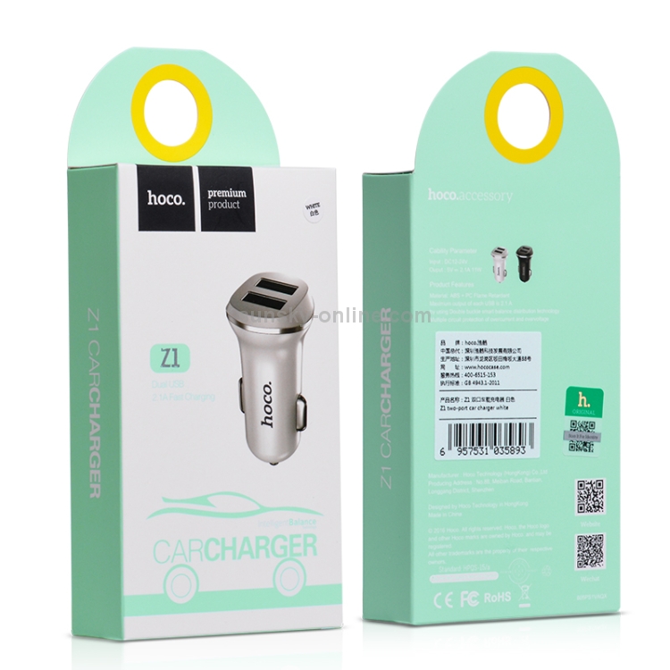 hoco Z1 2.1A Dual Ports Smart Car Charger hoco Z1 2.1A Dual Ports Smart Car Charger