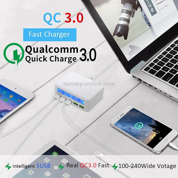 40W QC3.0 2.4A 4-USB Ports Fast Charger Station Travel Desktop Charger Power Adapter with LCD Digital Display, UK Plug 40W QC3.0 2.4A 4-USB Ports Fast Charger Station Travel Desktop Charger Power Adapter with LCD Digital Display, UK Plug