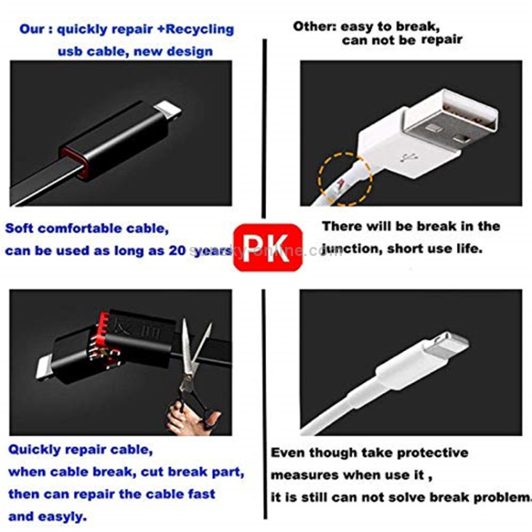 1.5m USB to 8 Pin Repairable Charging & Sync Data Cable 1.5m USB to 8 Pin Repairable Charging & Sync Data Cable