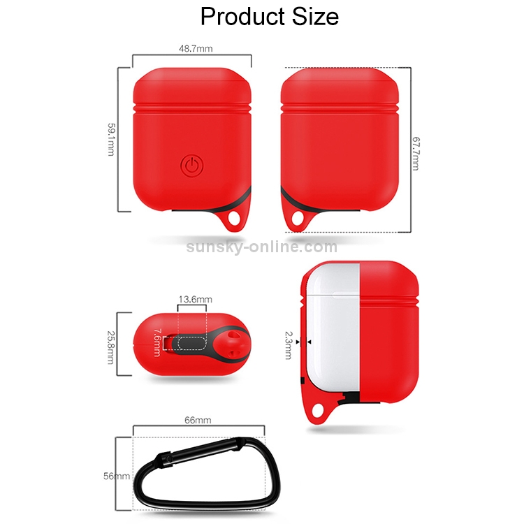 Dropproof Soft Silicone Bluetooth Earphone Protective Cover Skin with Carabiner for Apple AirPods 1/2(Red) Dropproof Soft Silicone Bluetooth Earphone Protective Cover Skin with Carabiner for Apple AirPods 1/2(Red)