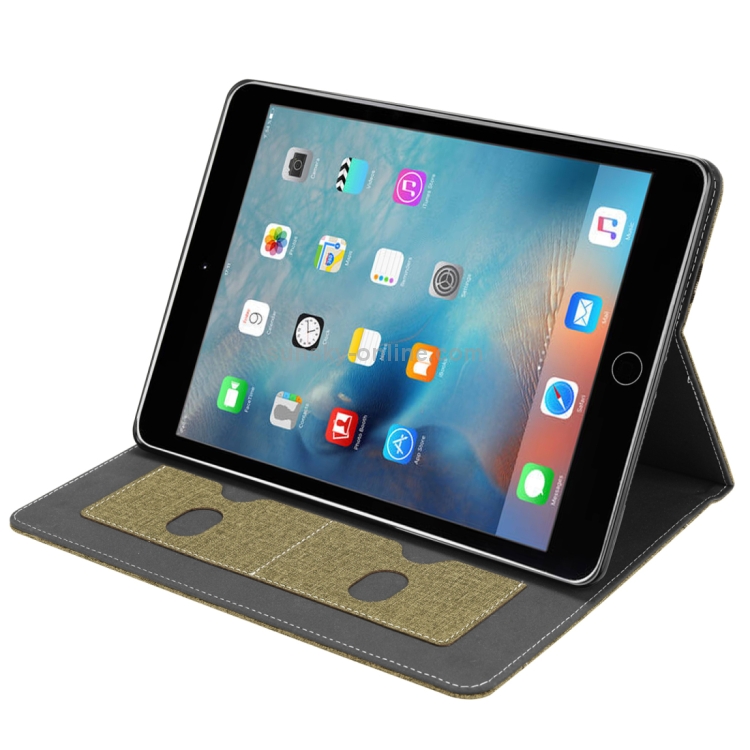 Cloth Pattern PU Case for iPad 9.7 inch (2018) & (2017) & (2016) & iPad Air 2 & iPad Air, with Card Slot & Pen Groove(Gold) Cloth Pattern PU Case for iPad 9.7 inch (2018) & (2017) & (2016) & iPad Air 2 & iPad Air, with Card Slot & Pen Groove(Gold)