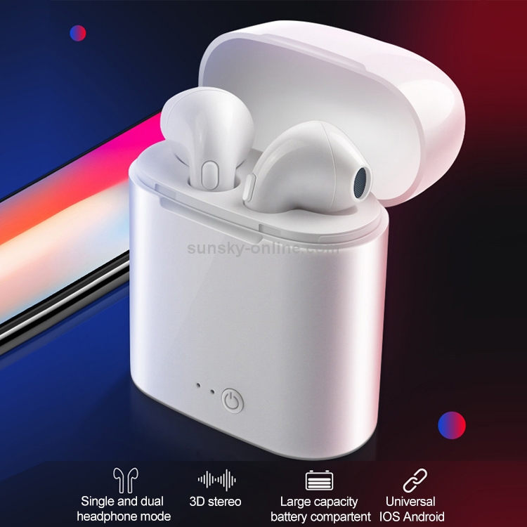 [US Warehouse] i7S TWS Universal Dual Wireless Bluetooth 5.0 Earbuds Stereo Headset In-Ear Earphone with Charging Box, Automatic Dual Ears Pairing
