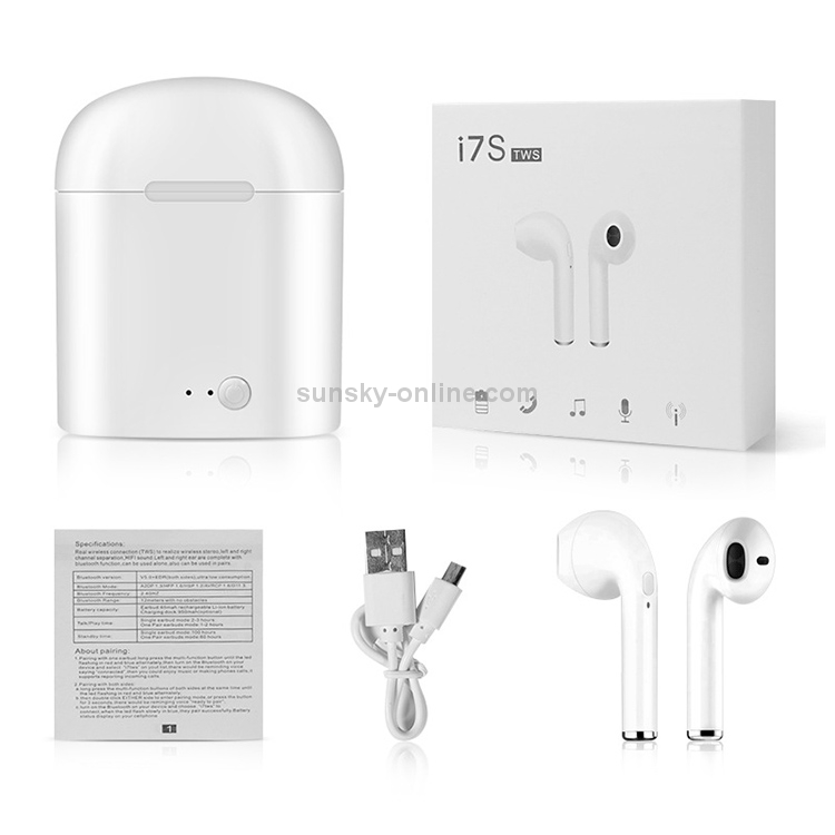 [US Warehouse] i7S TWS Universal Dual Wireless Bluetooth 5.0 Earbuds Stereo Headset In-Ear Earphone with Charging Box, Automatic Dual Ears Pairing