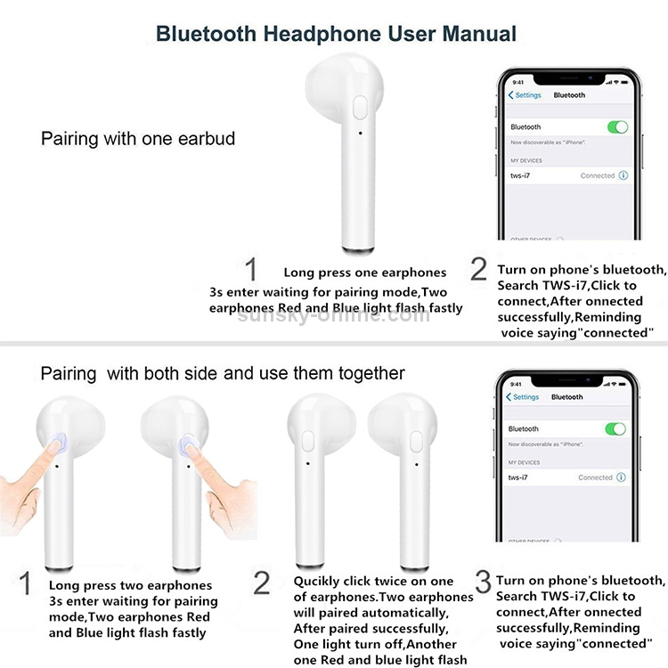 [US Warehouse] i7S TWS Universal Dual Wireless Bluetooth 5.0 Earbuds Stereo Headset In-Ear Earphone with Charging Box, Automatic Dual Ears Pairing