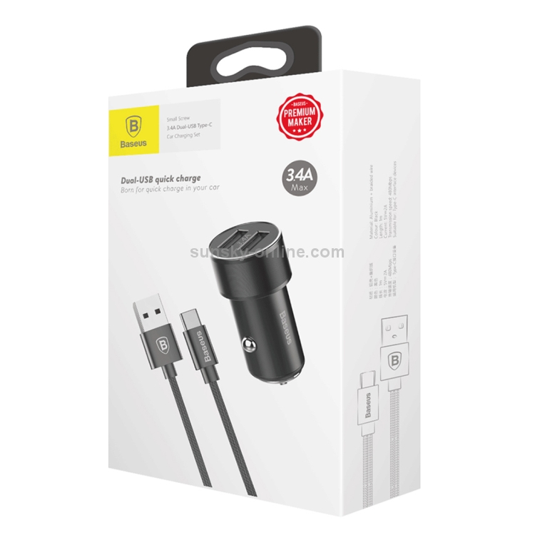 Baseus 3.4A Dual USB Quick Car Charger with 1m 2A Type-C Braided Cable Set Baseus 3.4A Dual USB Quick Car Charger with 1m 2A Type-C Braided Cable Set