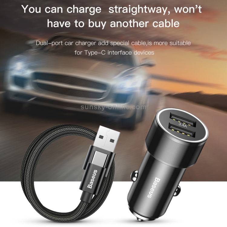 Baseus 3.4A Dual USB Quick Car Charger with 1m 2A Type-C Braided Cable Set Baseus 3.4A Dual USB Quick Car Charger with 1m 2A Type-C Braided Cable Set