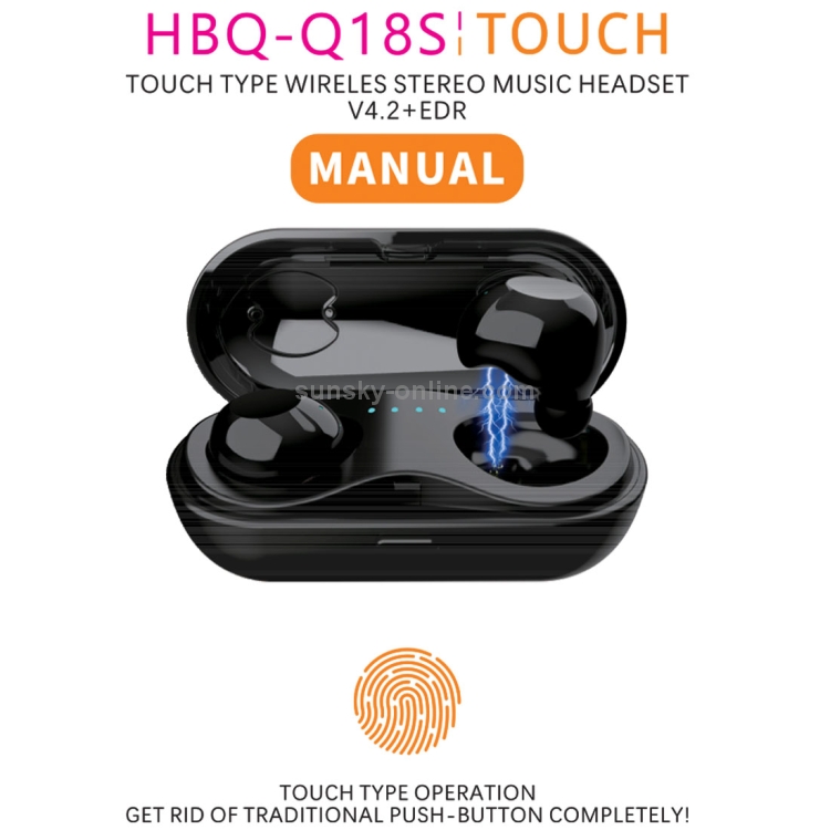 HBQ-Q18 Touch Wireless Bluetooth V4.2+EDR Stereo Music Bluetooth Headset with Charging Box HBQ-Q18 Touch Wireless Bluetooth V4.2+EDR Stereo Music Bluetooth Headset with Charging Box