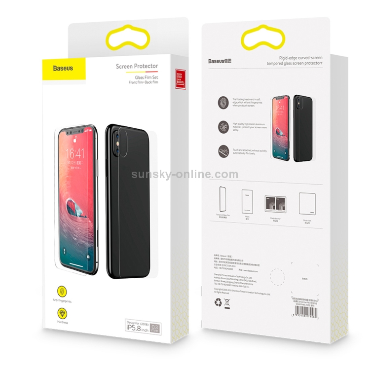 For iPhone X / XS Baseus 0.3mm 9H Tempered Glass Film Set Front Film + Back Film For iPhone X / XS Baseus 0.3mm 9H Tempered Glass Film Set Front Film + Back Film