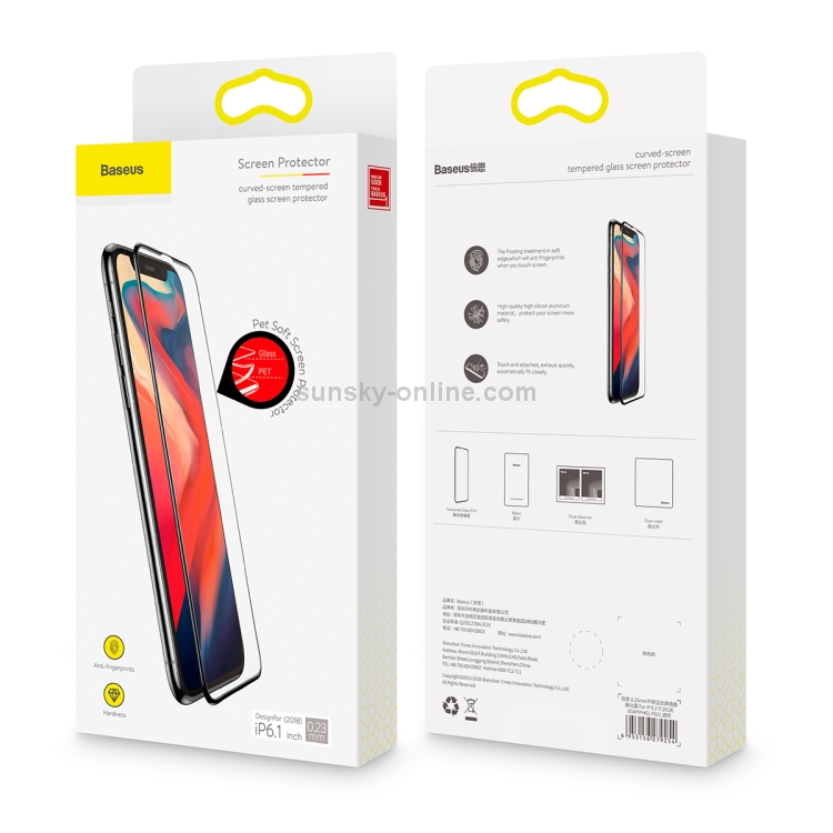 For iPhone 11 / XR Baseus 0.23mm Crack-resistant Edges Curved Full Screen Tempered Glass Film(Black)