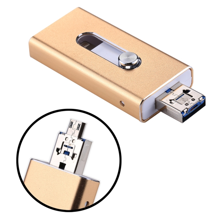 RQW-02 3 in 1 USB 2.0 & 8 Pin & Micro USB 32GB Flash Drive(Gold) RQW-02 3 in 1 USB 2.0 & 8 Pin & Micro USB 32GB Flash Drive(Gold)