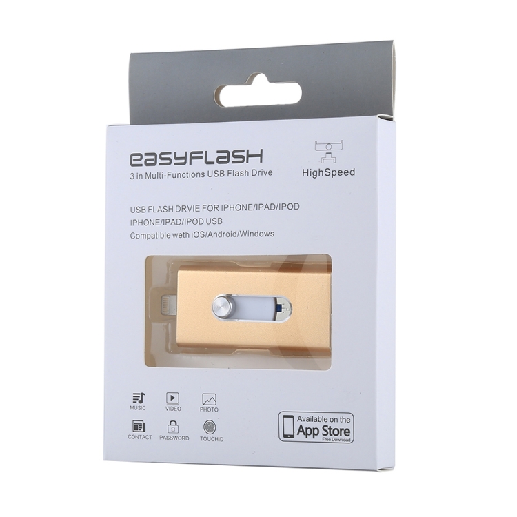 RQW-02 3 in 1 USB 2.0 & 8 Pin & Micro USB 128GB Flash Drive(Gold) RQW-02 3 in 1 USB 2.0 & 8 Pin & Micro USB 128GB Flash Drive(Gold)