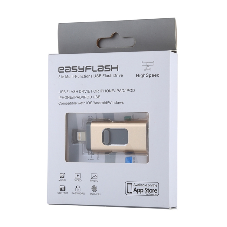 easyflash RQW-01B 3 in 1 USB 2.0 & 8 Pin & Micro USB 128GB Flash Drive(Gold) easyflash RQW-01B 3 in 1 USB 2.0 & 8 Pin & Micro USB 128GB Flash Drive(Gold)