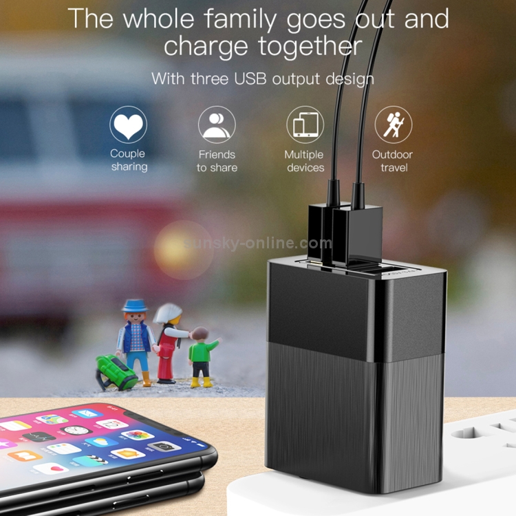 Baseus Duke 3.4A Total Output 3 USB Universal Travel Charger, AC 100-240V Baseus Duke 3.4A Total Output 3 USB Universal Travel Charger, AC 100-240V