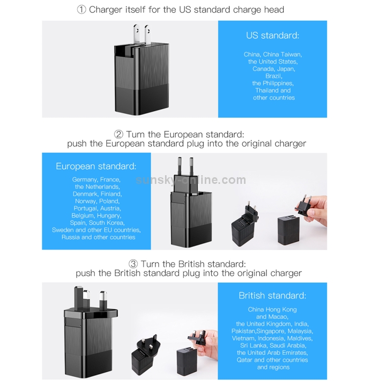 Baseus Duke 3.4A Total Output 3 USB Universal Travel Charger, AC 100-240V Baseus Duke 3.4A Total Output 3 USB Universal Travel Charger, AC 100-240V