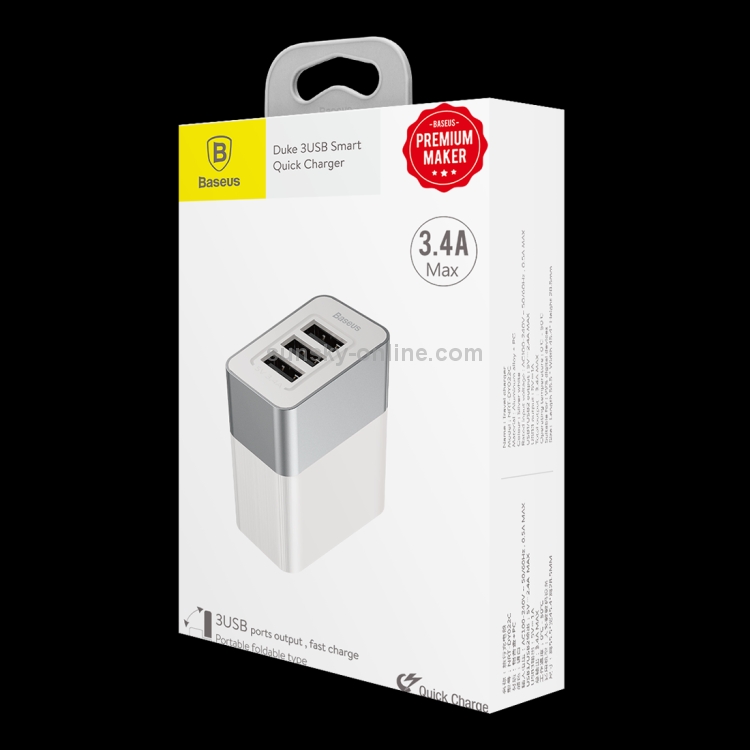 Baseus Duke 3.4A Total Output 3 USB Quick Charge Smart Travel Charger, US Plug Baseus Duke 3.4A Total Output 3 USB Quick Charge Smart Travel Charger, US Plug