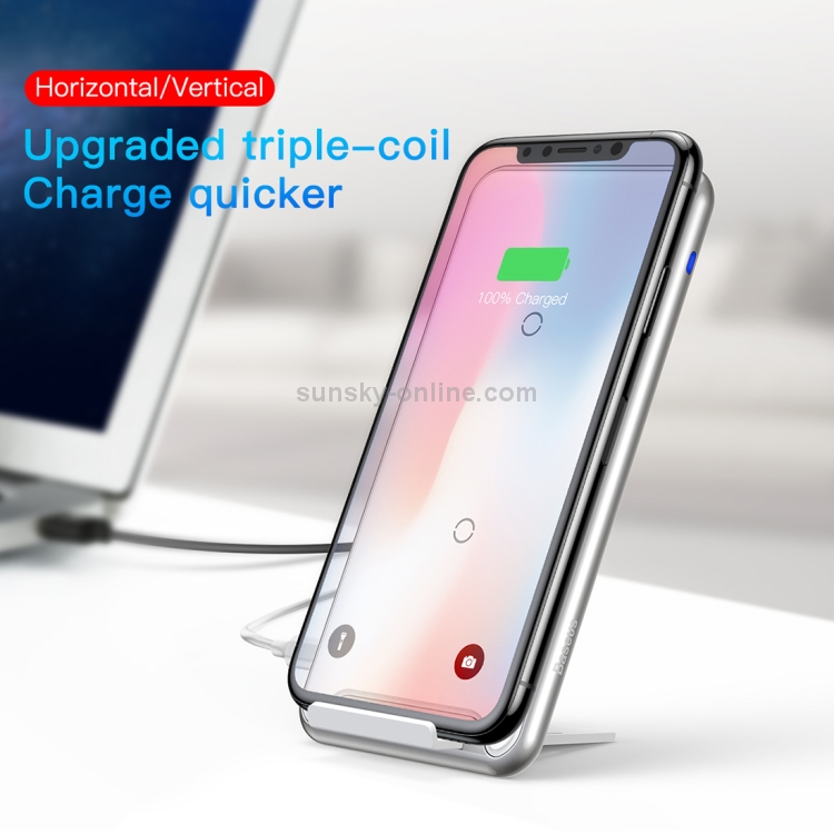 Baseus Desktop 10W Max 3-coil Vertical Horizontal Qi Wireless Charger Pad with Type-C Cable Baseus Desktop 10W Max 3-coil Vertical Horizontal Qi Wireless Charger Pad with Type-C Cable