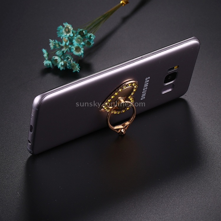 Universal 360 Degree Rotation Heart Style Diamond Encrusted Phone Holder(Gold) Universal 360 Degree Rotation Heart Style Diamond Encrusted Phone Holder(Gold)