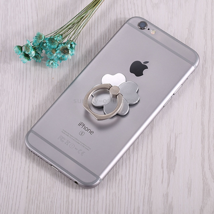 Bague Support Téléphone Trèfle Noir – Fixation Magnétique Argentée, Universelle