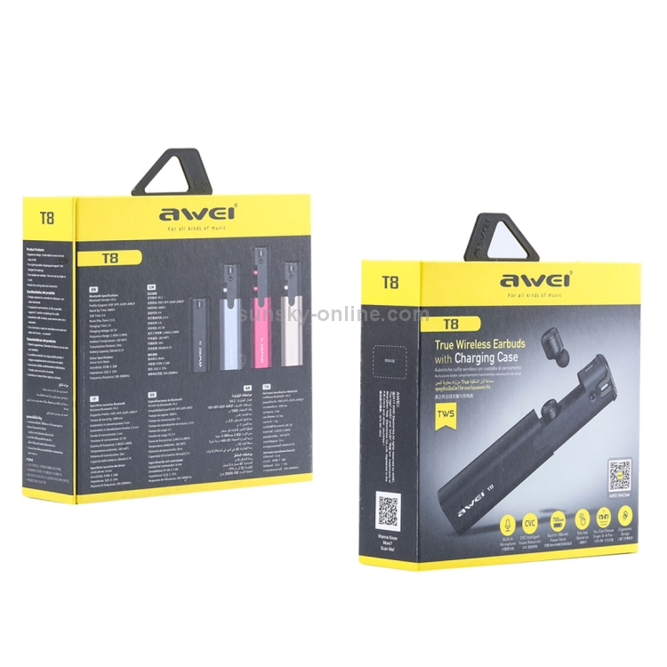 AWEI T8 Mini 2 in 1 Headset Wireless Bluetooth V4.2 In-ear Stereo Earphone with Mic & Charging Dock Case AWEI T8 Mini 2 in 1 Headset Wireless Bluetooth V4.2 In-ear Stereo Earphone with Mic & Charging Dock Case