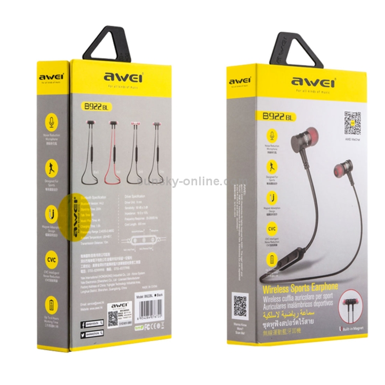 AWEI B922BL Sports Bluetooth V4.2 Earphone Wireless Stereo Headset with Mic AWEI B922BL Sports Bluetooth V4.2 Earphone Wireless Stereo Headset with Mic