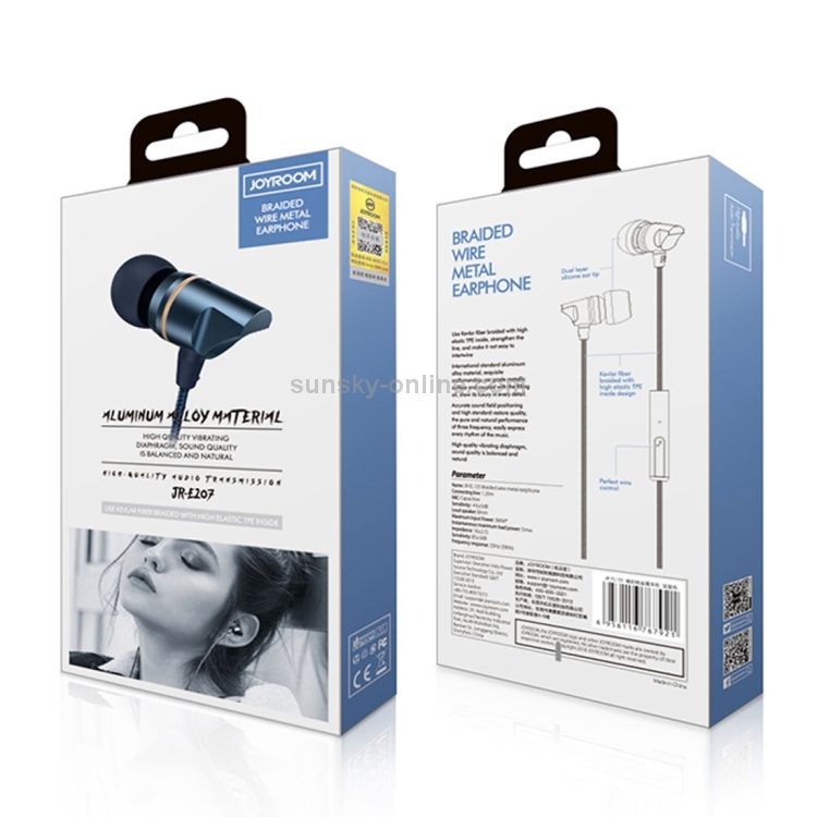 JOYROOM JR-E207 Braided Cord 3.5mm Plug Wired Control In-Ear Metal Earphone JOYROOM JR-E207 Braided Cord 3.5mm Plug Wired Control In-Ear Metal Earphone