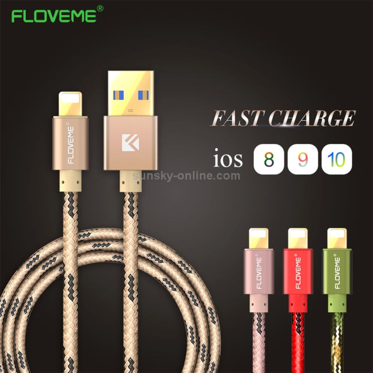 FLOVEME 2.1A 1.2m Nylon Weave Style USB to 8 Pin Data Sync Charging Cable FLOVEME 2.1A 1.2m Nylon Weave Style USB to 8 Pin Data Sync Charging Cable