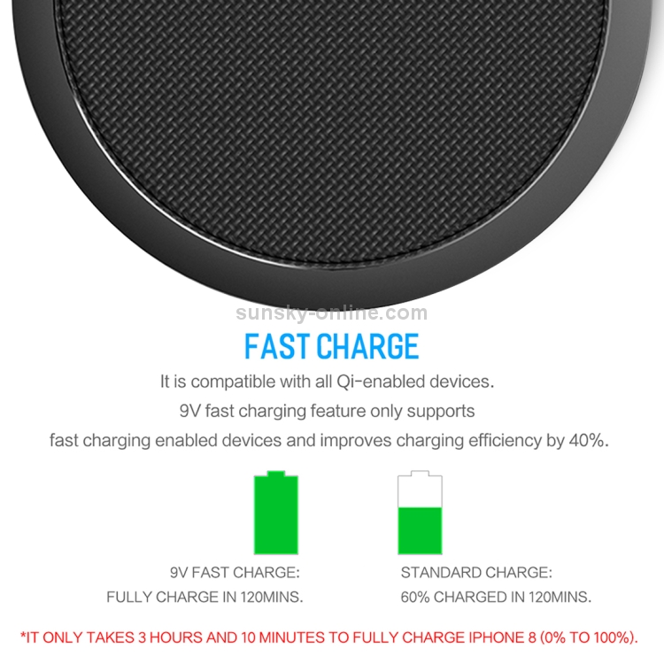 ROCK W4 DC 5V 2A / 9V 1.67A 10W Max Output Qi Standard Quick Wireless Charger
