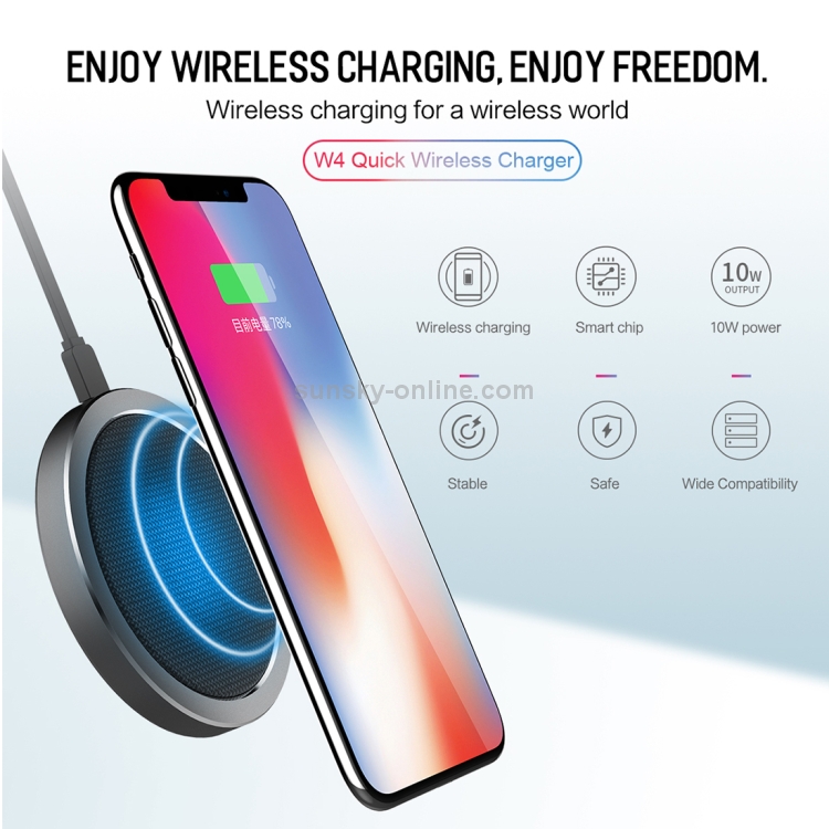ROCK W4 DC 5V 2A / 9V 1.67A 10W Max Output Qi Standard Quick Wireless Charger