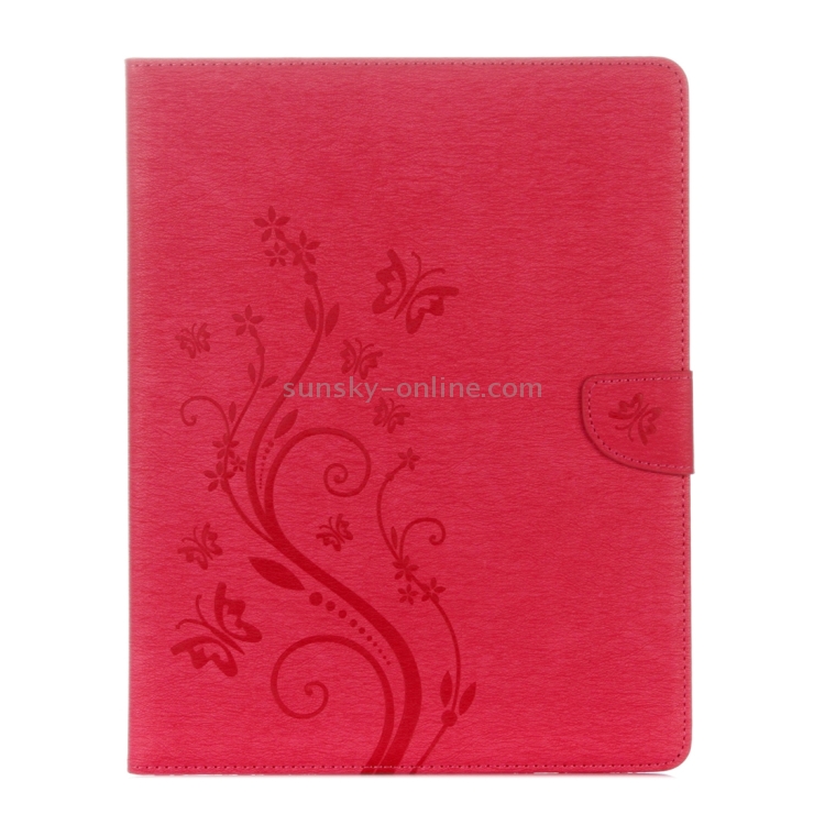 For iPad 4 Pressed Flowers Butterfly Pattern Horizontal Flip PU Leather Case with Magnetic Buckle & Holder & Card Slots & Wallet(Magenta)