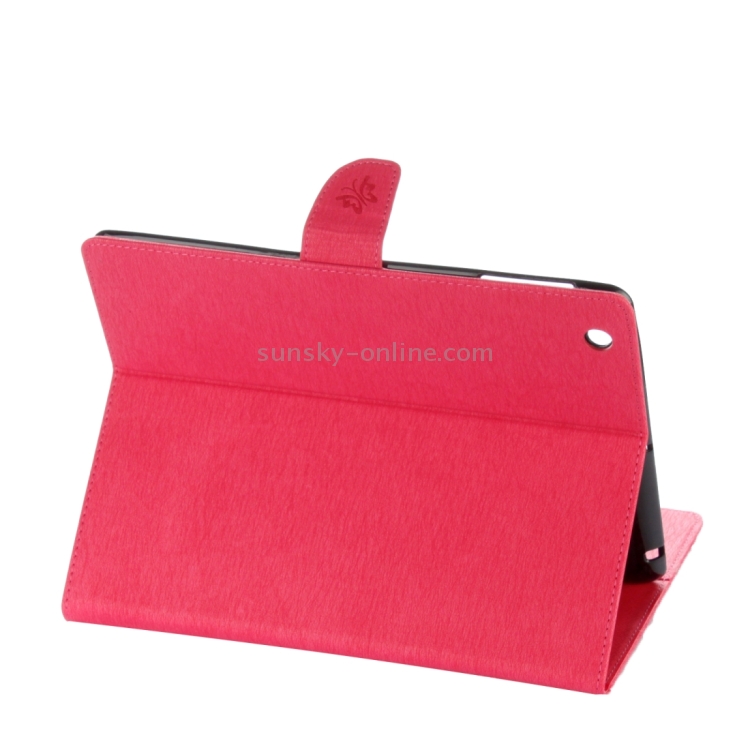 For iPad 4 Pressed Flowers Butterfly Pattern Horizontal Flip PU Leather Case with Magnetic Buckle & Holder & Card Slots & Wallet(Magenta)