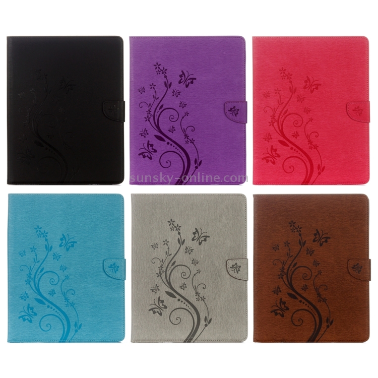 For iPad 4 Pressed Flowers Butterfly Pattern Horizontal Flip PU Leather Case with Magnetic Buckle & Holder & Card Slots & Wallet(Magenta)