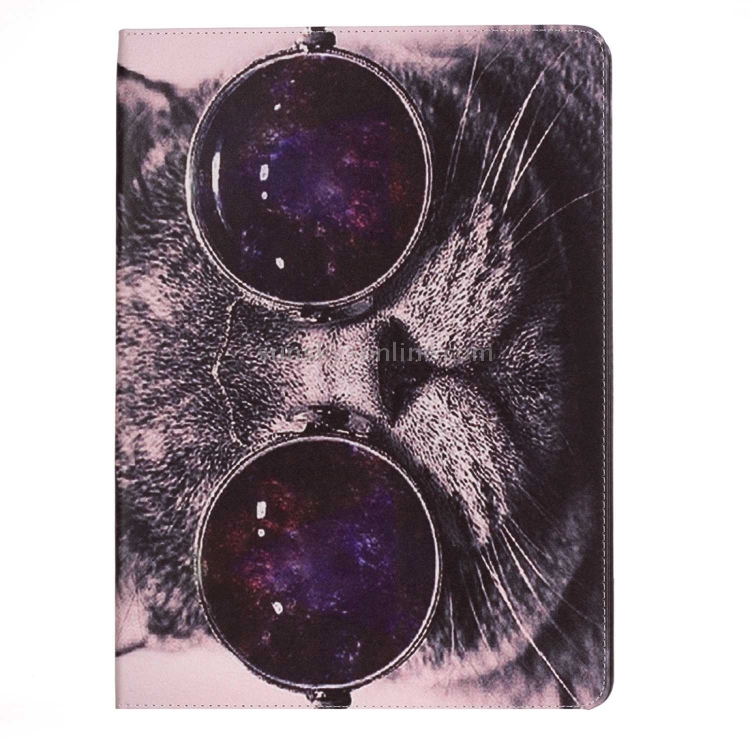 For iPad Pro 12.9 inch Painting Wearing Glasses Cat Pattern Horizontal Flip Leather Case with Holder
