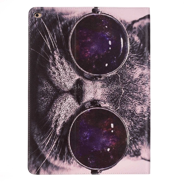 For iPad Pro 12.9 inch Painting Wearing Glasses Cat Pattern Horizontal Flip Leather Case with Holder