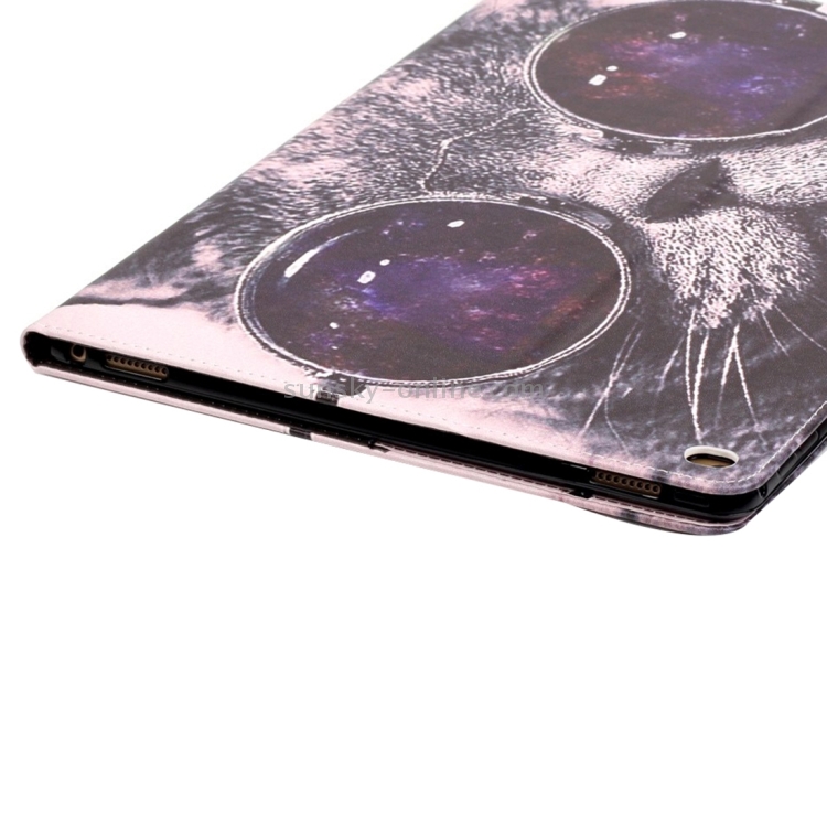 For iPad Pro 12.9 inch Painting Wearing Glasses Cat Pattern Horizontal Flip Leather Case with Holder