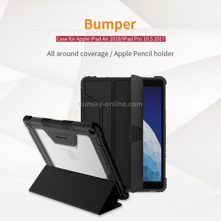 NILLKIN Bumper Horizontal Flip Leather Case for iPad Air 2019 / iPad Pro 10.5 2017 ,with Pen Slot (Black) NILLKIN Bumper Horizontal Flip Leather Case for iPad Air 2019 / iPad Pro 10.5 2017 ,with Pen Slot (Black)