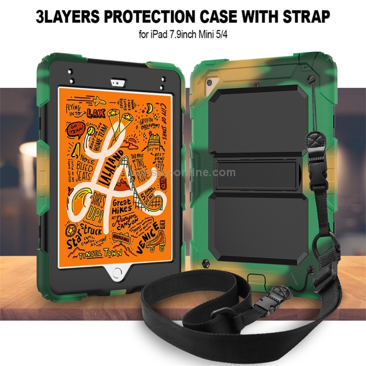 Shockproof PC + Silica Gel Protective Case for iPad Mini 2019 / Mini 4, with Holder & Shoulder Strap(Camouflage) Shockproof PC + Silica Gel Protective Case for iPad Mini 2019 / Mini 4, with Holder & Shoulder Strap(Camouflage)