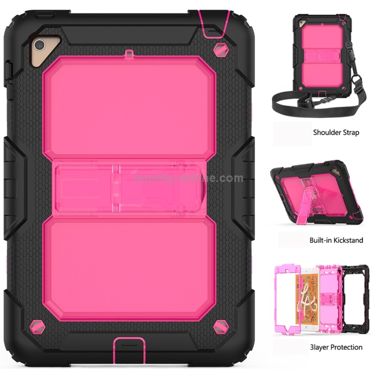 Shockproof Transparent PC + Silica Gel Protective Case for iPad Mini 2019 / Mini 4, with Holder & Shoulder Strap(Rose Red) Shockproof Transparent PC + Silica Gel Protective Case for iPad Mini 2019 / Mini 4, with Holder & Shoulder Strap(Rose Red)