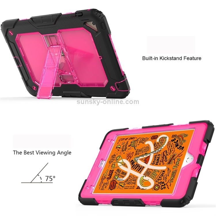 Shockproof Transparent PC + Silica Gel Protective Case for iPad Mini 2019 / Mini 4, with Holder & Shoulder Strap(Rose Red) Shockproof Transparent PC + Silica Gel Protective Case for iPad Mini 2019 / Mini 4, with Holder & Shoulder Strap(Rose Red)