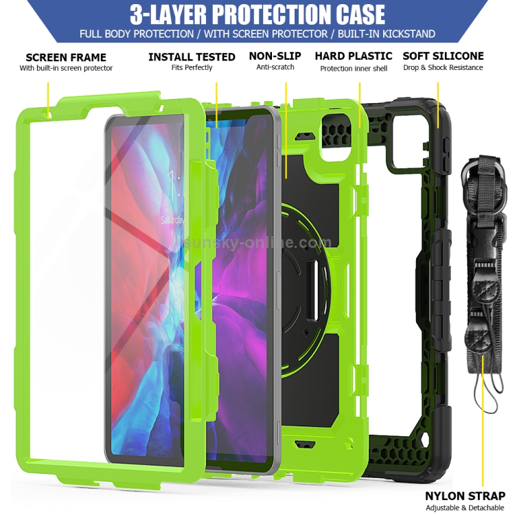For iPad Pro 11 inch (2018) / Pro 11 inch (2020) Shockproof Black Silica Gel + Colorful PC Protective Tablet Case with Holder & Shoulder Strap & Hand Strap & Pen Slot(Green) For iPad Pro 11 inch (2018) / Pro 11 inch (2020) Shockproof Black Silica Gel + Colorful PC Protective Tablet Case with Holder & Shoulder Strap & Hand Strap & Pen Slot(Green)