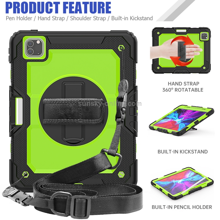 For iPad Pro 11 inch (2018) / Pro 11 inch (2020) Shockproof Black Silica Gel + Colorful PC Protective Tablet Case with Holder & Shoulder Strap & Hand Strap & Pen Slot(Green) For iPad Pro 11 inch (2018) / Pro 11 inch (2020) Shockproof Black Silica Gel + Colorful PC Protective Tablet Case with Holder & Shoulder Strap & Hand Strap & Pen Slot(Green)