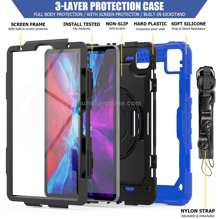 For iPad Pro 11 inch (2018) / Pro 11 inch (2020) Shockproof Colorful Silica Gel + PC Protective Tablet Case with Holder & Shoulder Strap & Hand Strap & Pen Slot(Blue) For iPad Pro 11 inch (2018) / Pro 11 inch (2020) Shockproof Colorful Silica Gel + PC Protective Tablet Case with Holder & Shoulder Strap & Hand Strap & Pen Slot(Blue)