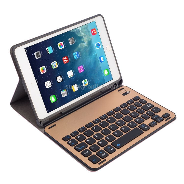 RK845 For iPad iPad mini 5 / 4 Silk Texture Detachable Aluminum Alloy Bluetooth Keyboard Leather Tablet Case with Pen Slot & Stand Function (Gold) RK845 For iPad iPad mini 5 / 4 Silk Texture Detachable Aluminum Alloy Bluetooth Keyboard Leather Tablet Case with Pen Slot & Stand Function (Gold)