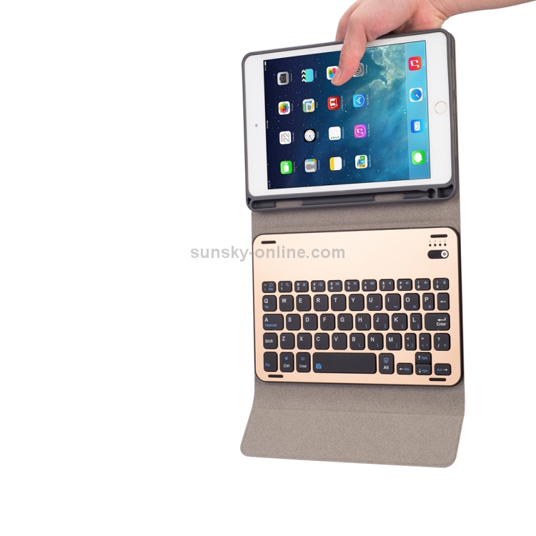 RK845 For iPad iPad mini 5 / 4 Silk Texture Detachable Aluminum Alloy Bluetooth Keyboard Leather Tablet Case with Pen Slot & Stand Function (Gold) RK845 For iPad iPad mini 5 / 4 Silk Texture Detachable Aluminum Alloy Bluetooth Keyboard Leather Tablet Case with Pen Slot & Stand Function (Gold)