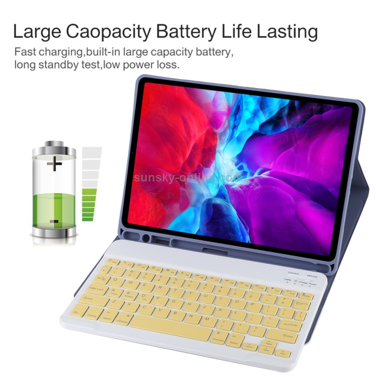TG11B Detachable Bluetooth Yellow Keyboard + Microfiber Leather Tablet Case for iPad Pro 11 inch (2020), with Pen Slot & Holder (Purple) TG11B Detachable Bluetooth Yellow Keyboard + Microfiber Leather Tablet Case for iPad Pro 11 inch (2020), with Pen Slot & Holder (Purple)
