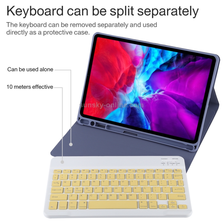 TG11B Detachable Bluetooth Yellow Keyboard + Microfiber Leather Tablet Case for iPad Pro 11 inch (2020), with Pen Slot & Holder (Purple) TG11B Detachable Bluetooth Yellow Keyboard + Microfiber Leather Tablet Case for iPad Pro 11 inch (2020), with Pen Slot & Holder (Purple)